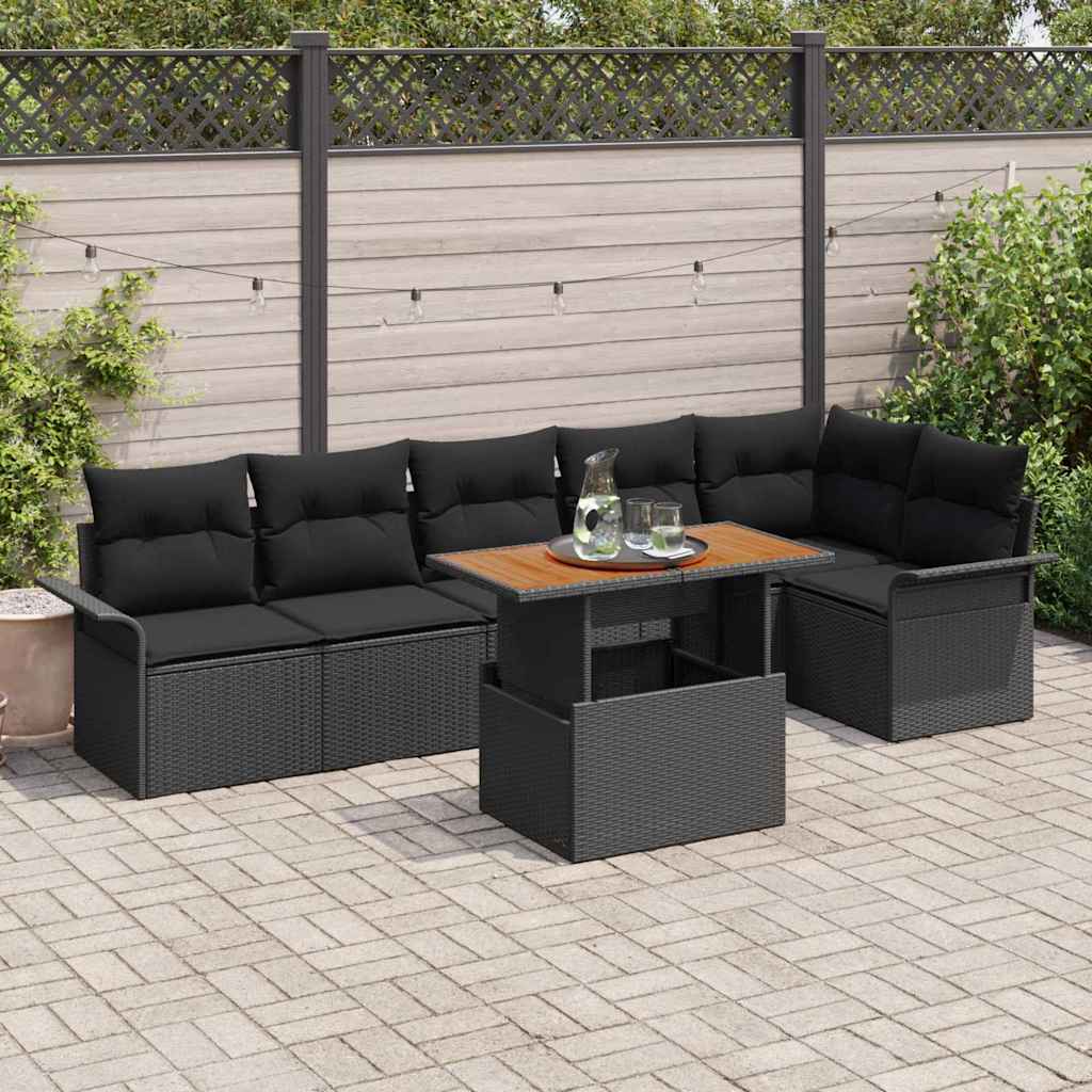 Garten-Sofa-Set 7 stk. Schwarz Poly Rattan