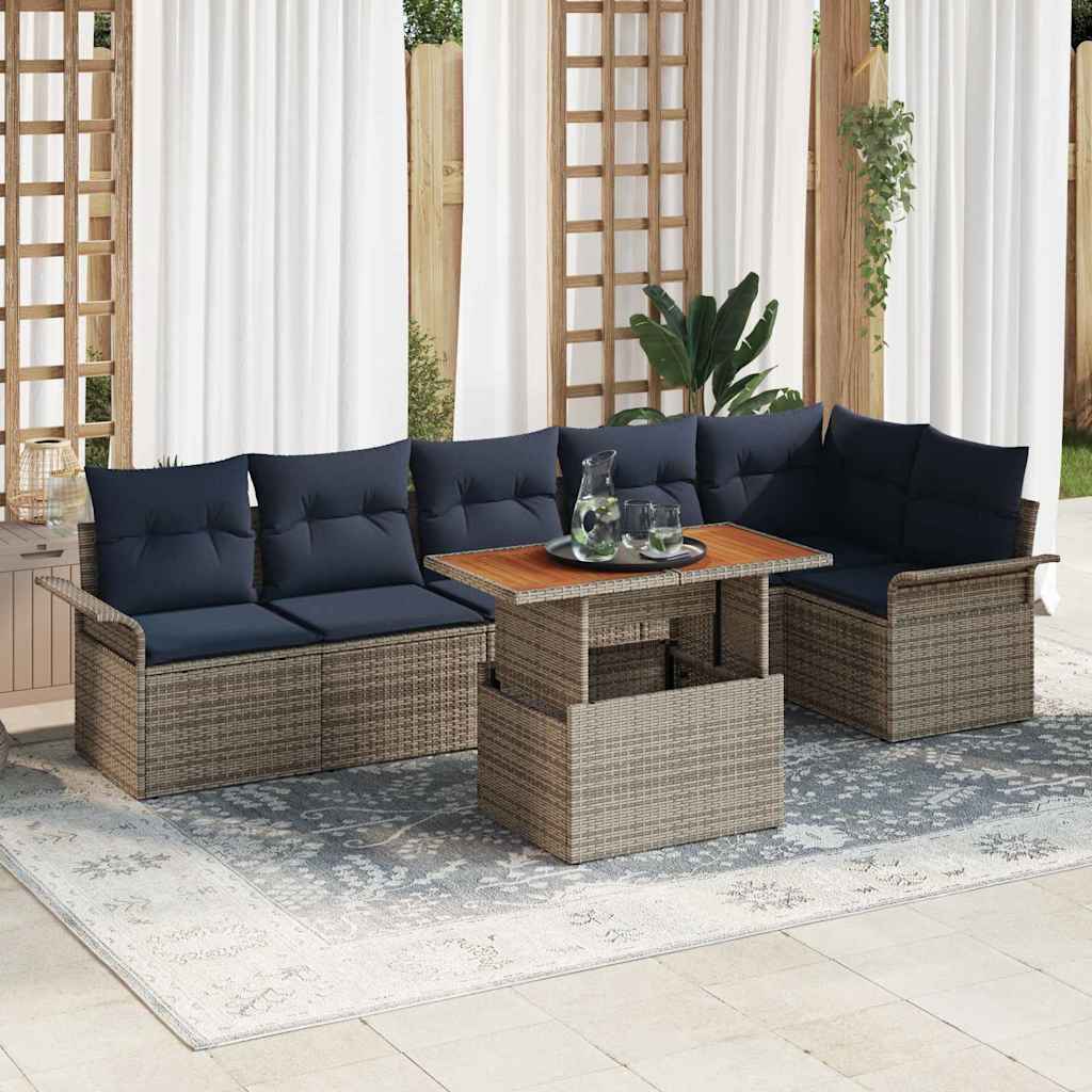 Garten-Sofa-Set 7 stk. Grau Poly Rattan