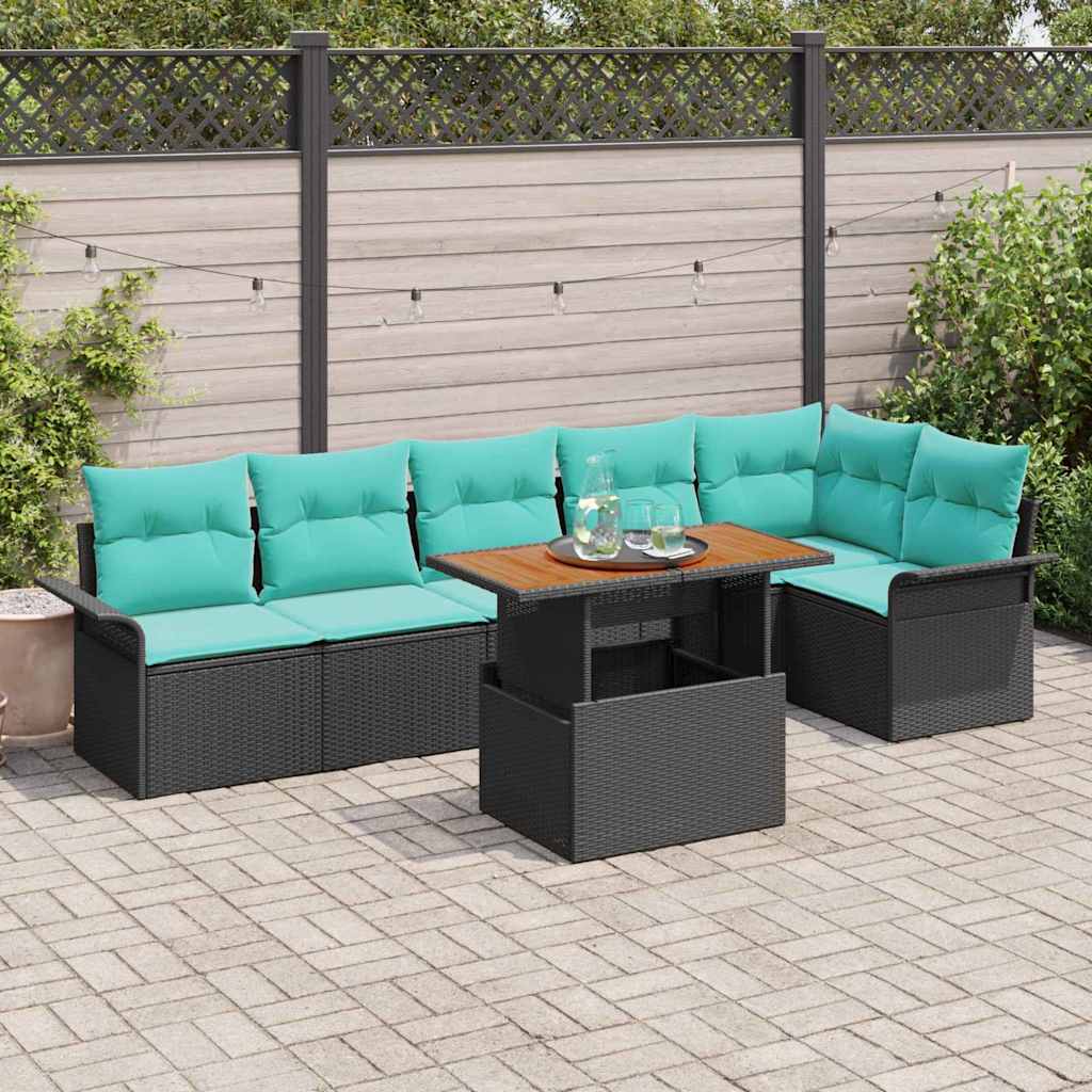 Garten-Sofa-Set 7 stk. Schwarz Poly Rattan