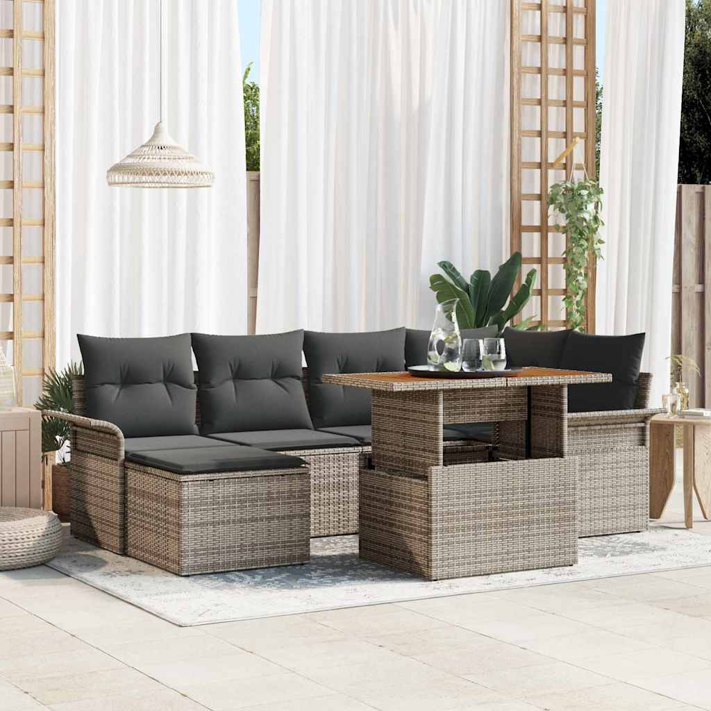 Garten-Sofa-Set 7 stk. Grau Poly Rattan