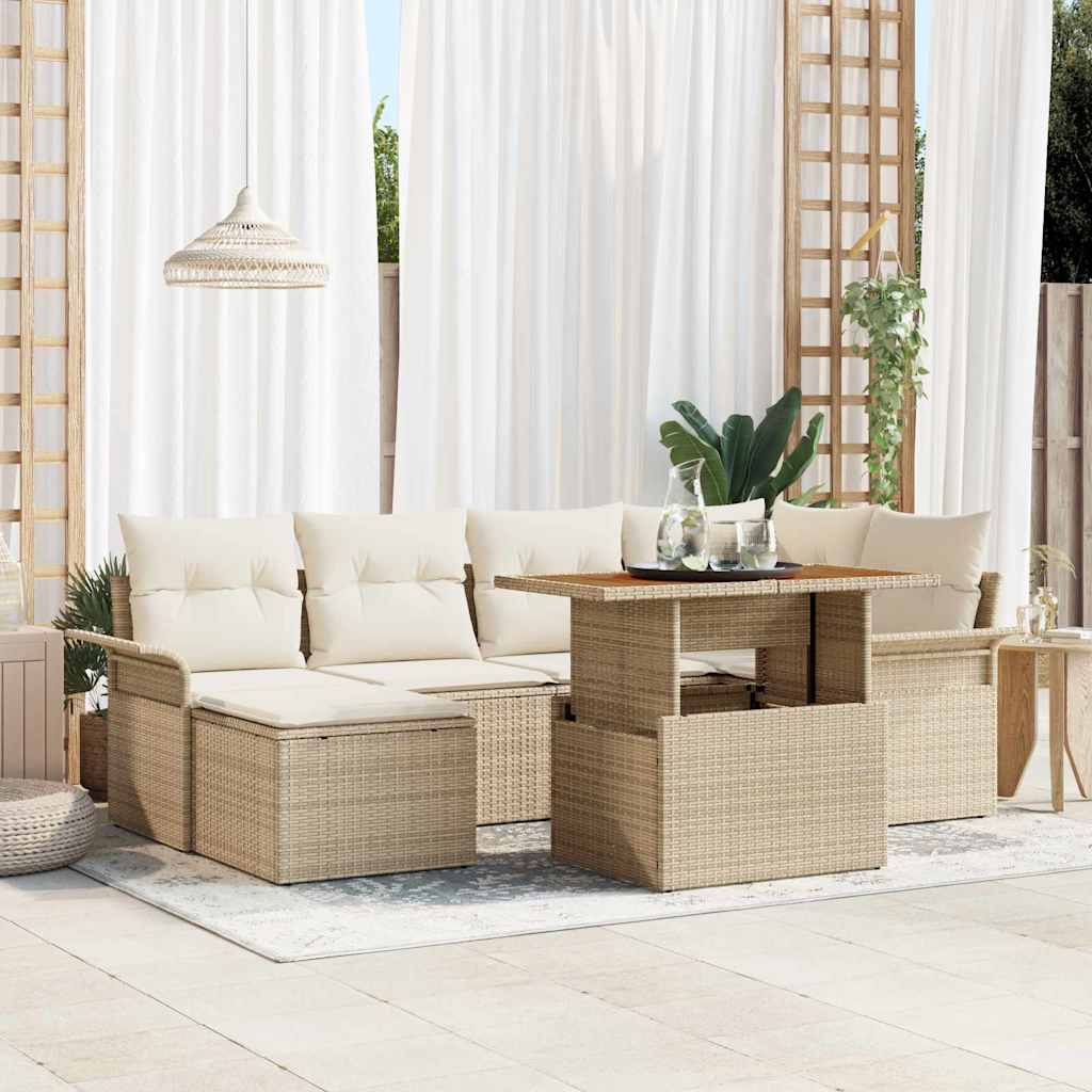 Garten-Sofa-Set 7 stk. Beige Poly Rattan