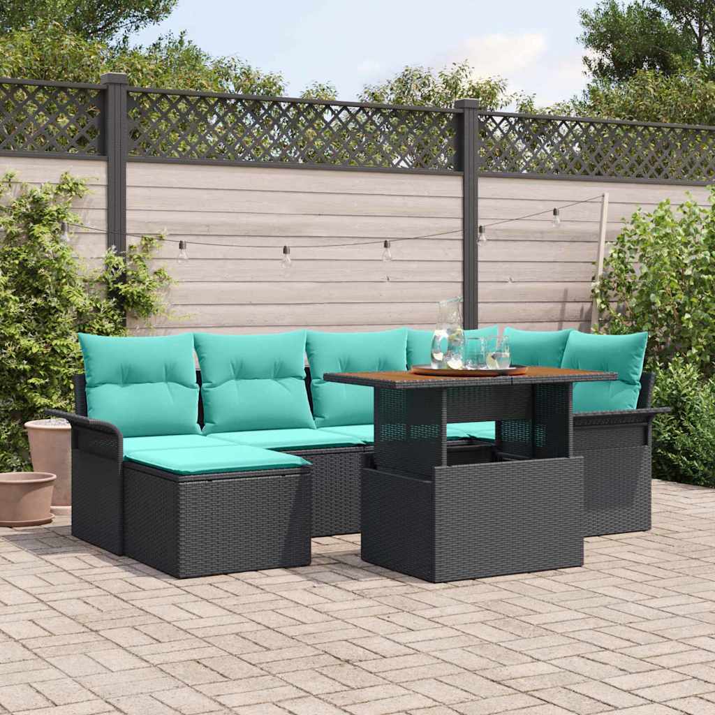 Garten-Sofa-Set 7 stk. Schwarz Poly Rattan