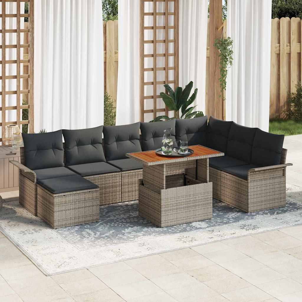 Garten-Sofa-Set 9 stk. Grau Poly Rattan