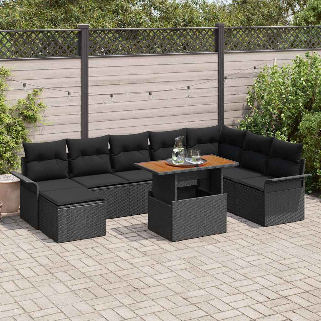 Garten-Sofa-Set 9 stk. Schwarz Poly Rattan