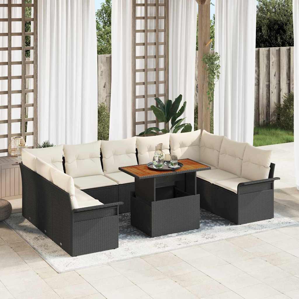 Garten-Sofa-Set 10 stk. Schwarz Poly Rattan