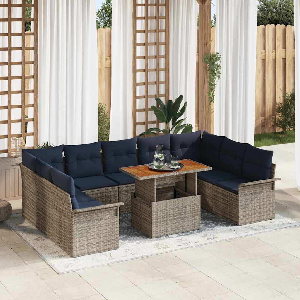 Garten-Sofa-Set 10 stk. Grau Poly Rattan