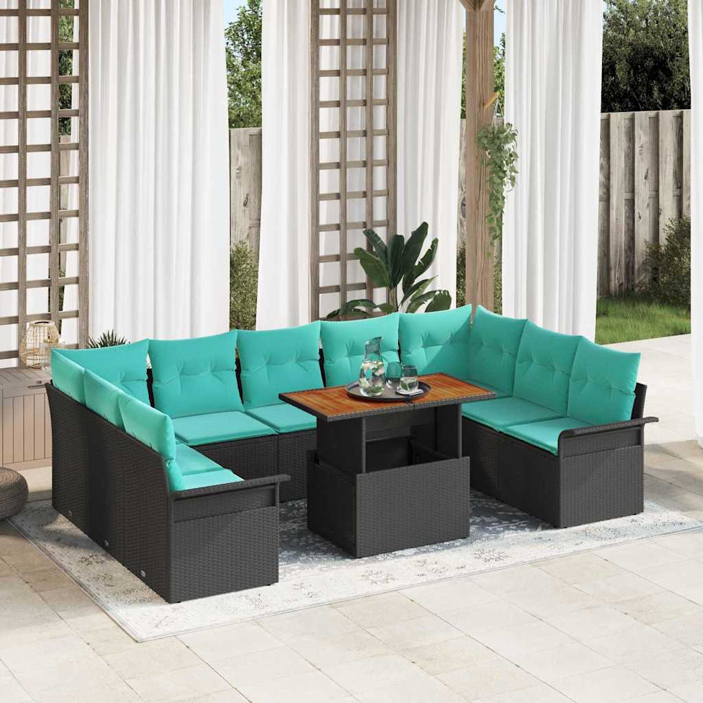 Garten-Sofa-Set 10 stk. Schwarz Poly Rattan