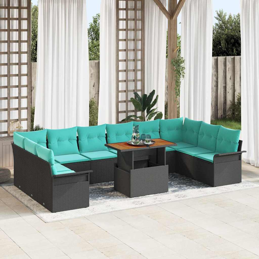Garten-Sofa-Set 9 stk. Schwarz Poly Rattan