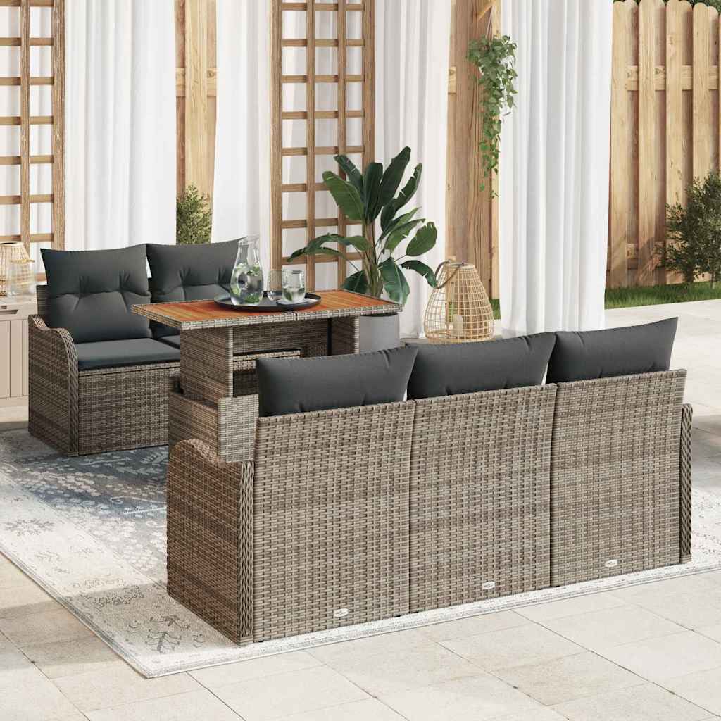 Garten-Sofa-Set 6 stk. Grau Poly Rattan