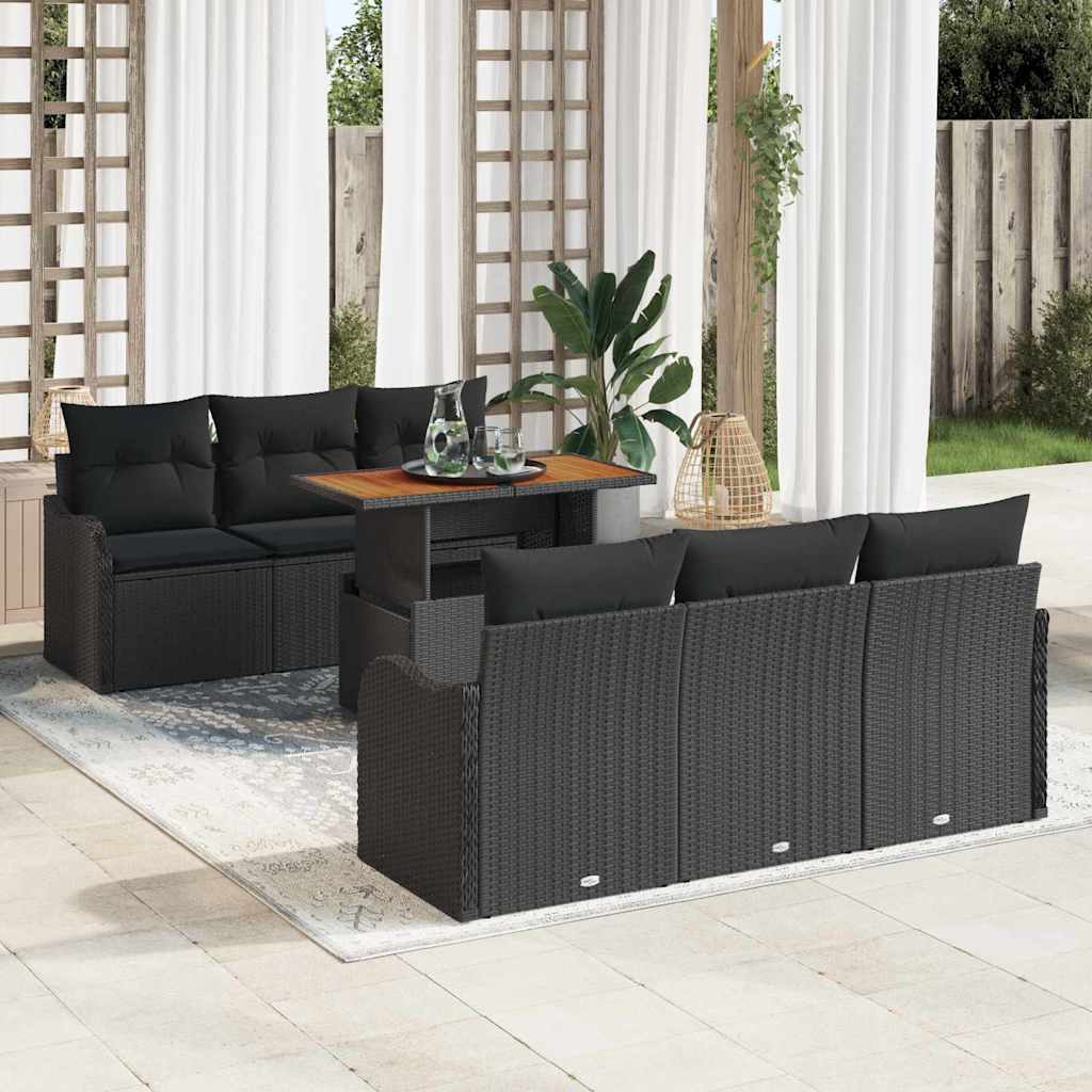 Garten-Sofa-Set 7 stk. Schwarz Poly Rattan