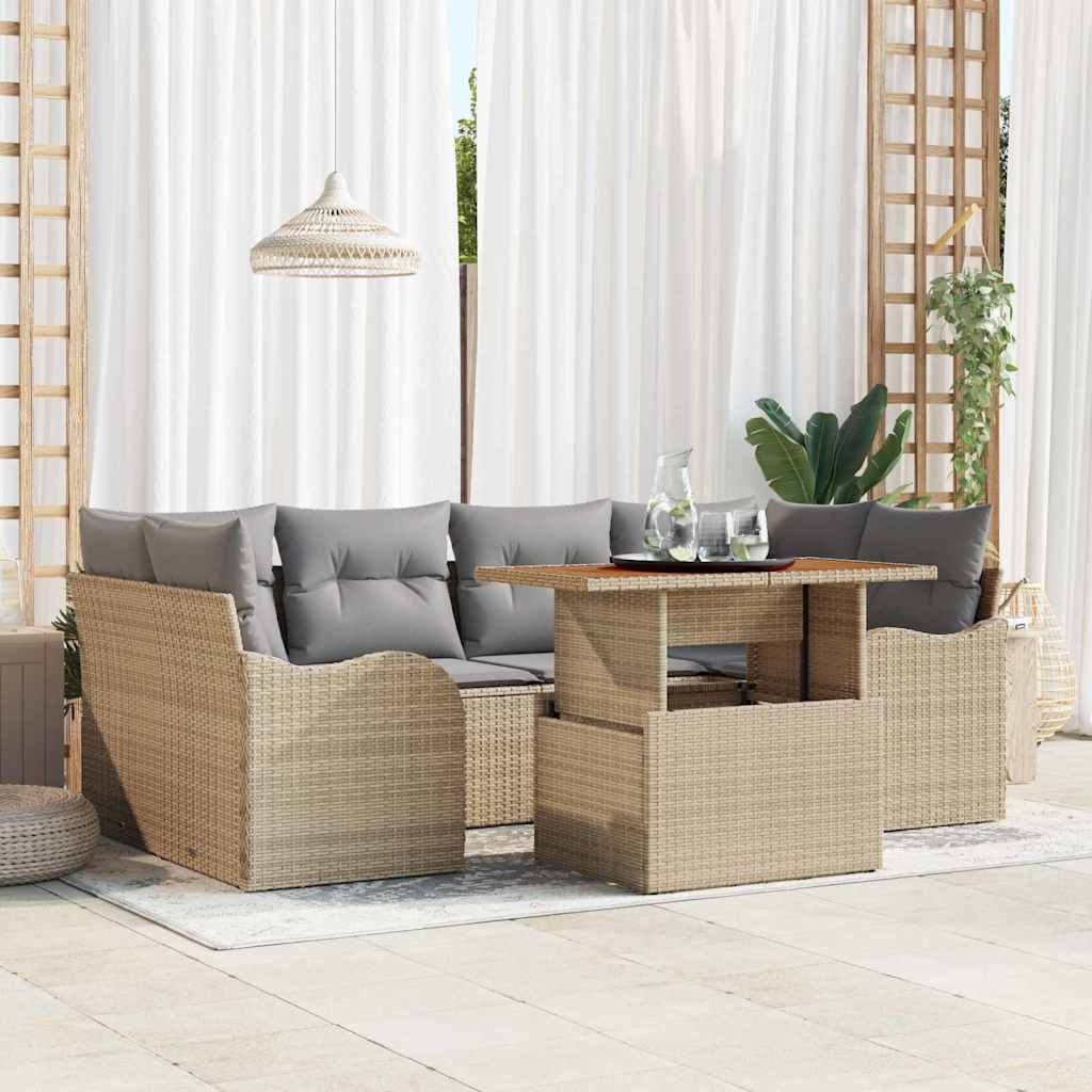 Garten-Sofa-Set 7 stk. Beige Poly Rattan