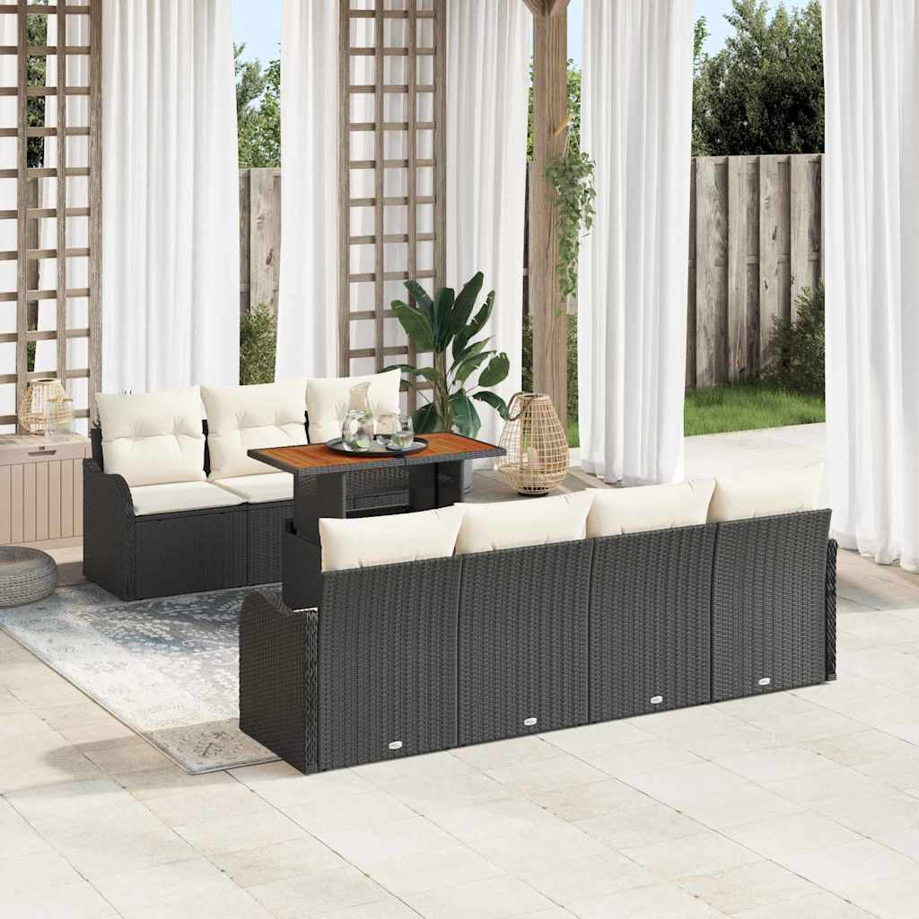 Garten-Sofa-Set 8 stk. Schwarz Poly Rattan