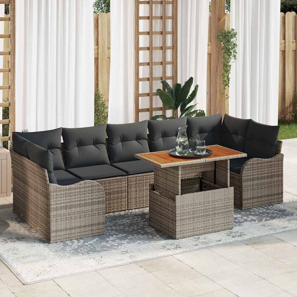 Garten-Sofa-Set 8 stk. Grau Poly Rattan