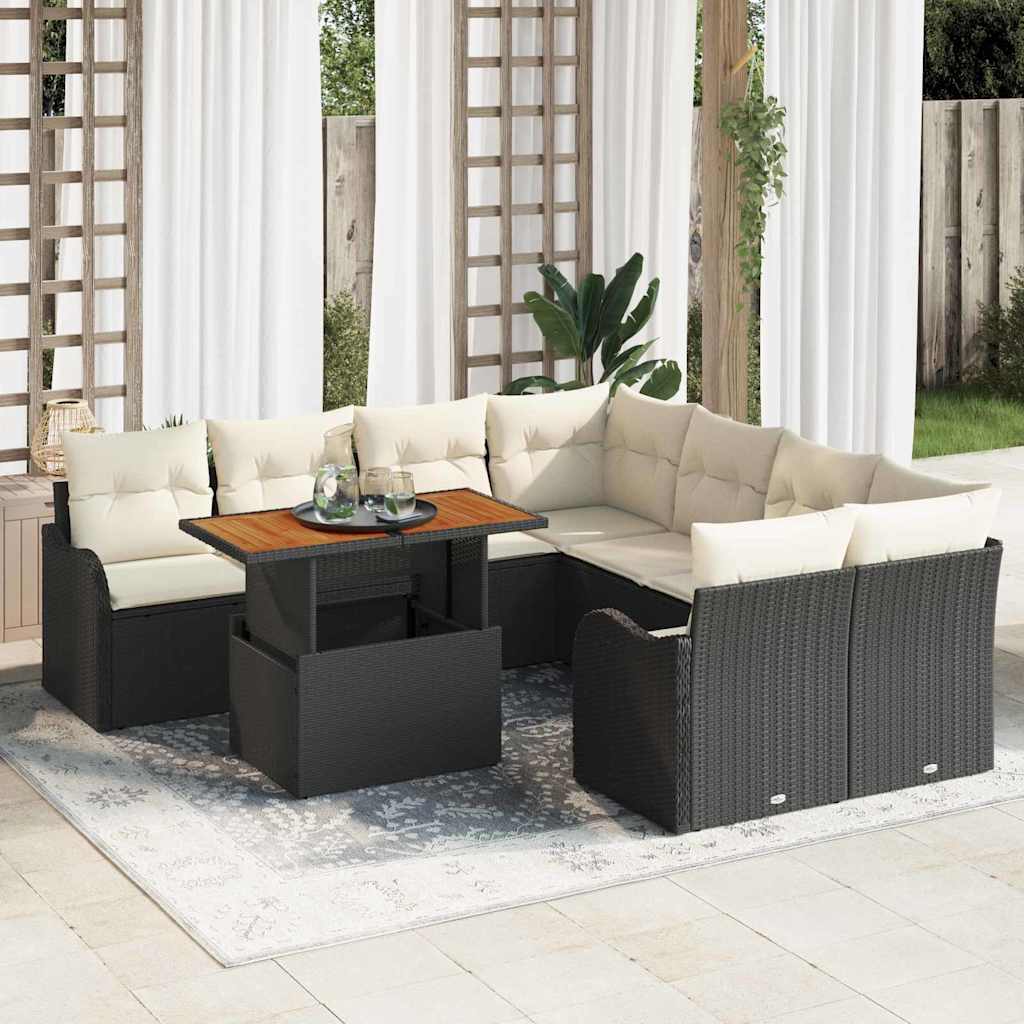 Garten-Sofa-Set 9 stk. Schwarz Poly Rattan