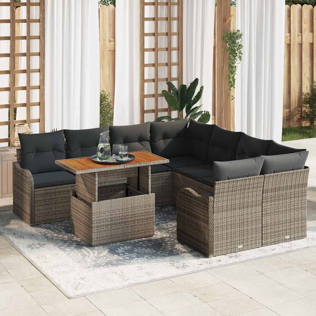Garten-Sofa-Set 9 stk. Grau Poly Rattan