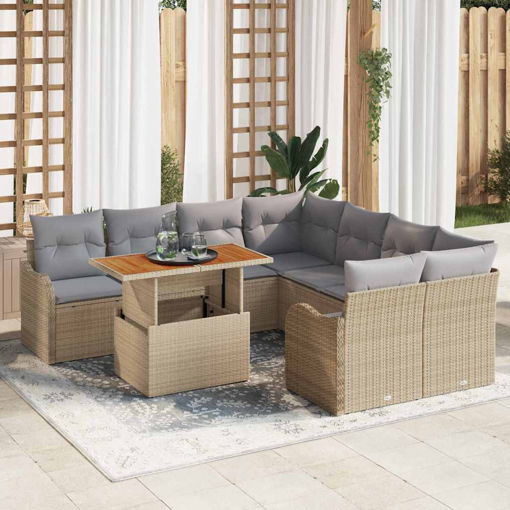 Garten-Sofa-Set 9 stk. Beige Poly Rattan