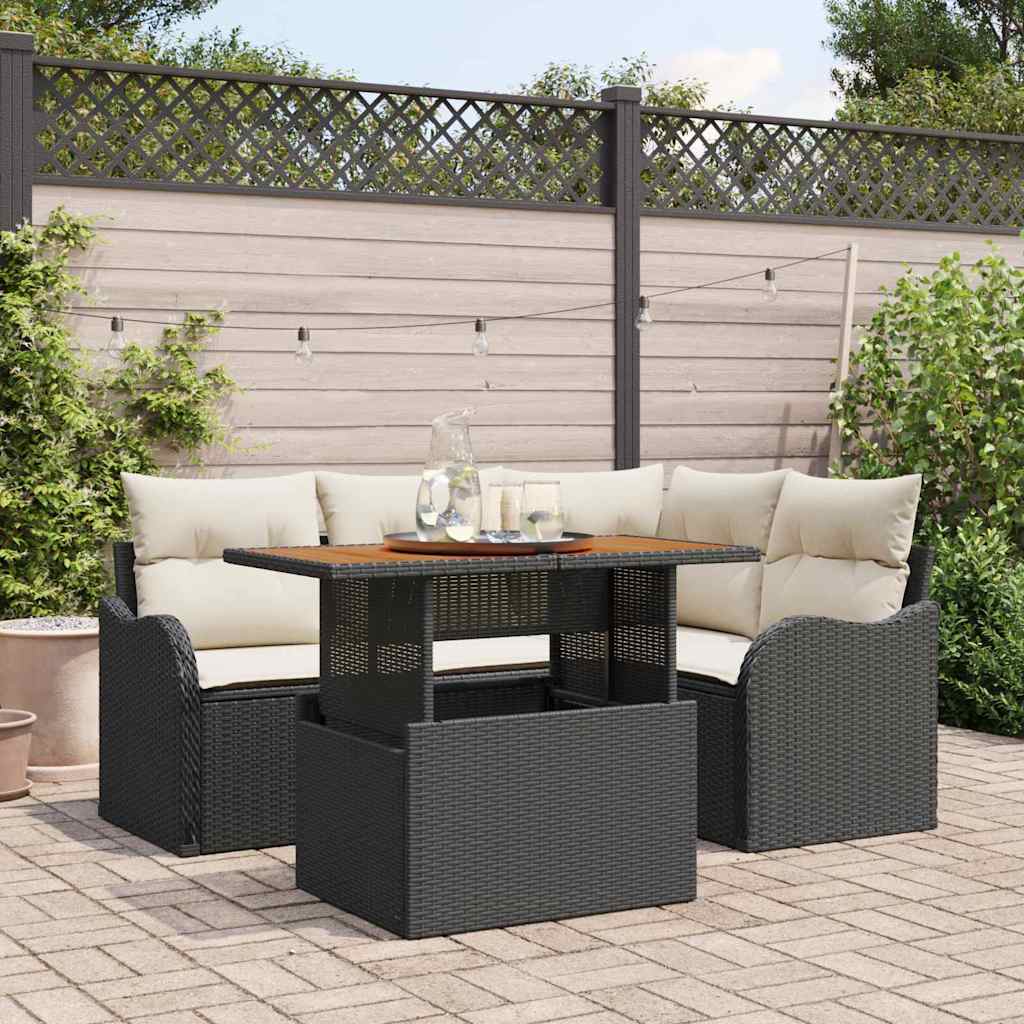 Garten-Sofa-Set 5 stk. Schwarz Poly Rattan