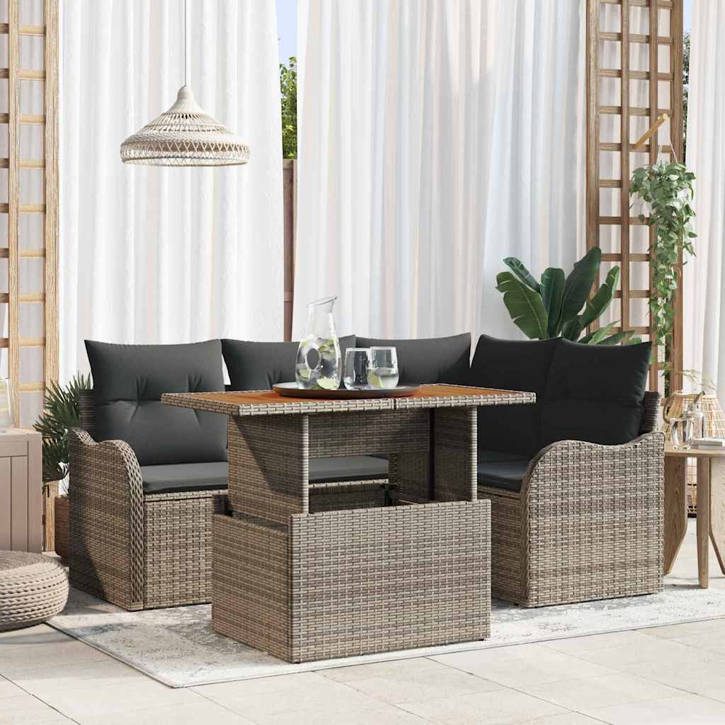 Garten-Sofa-Set 5 stk. Grau Poly Rattan