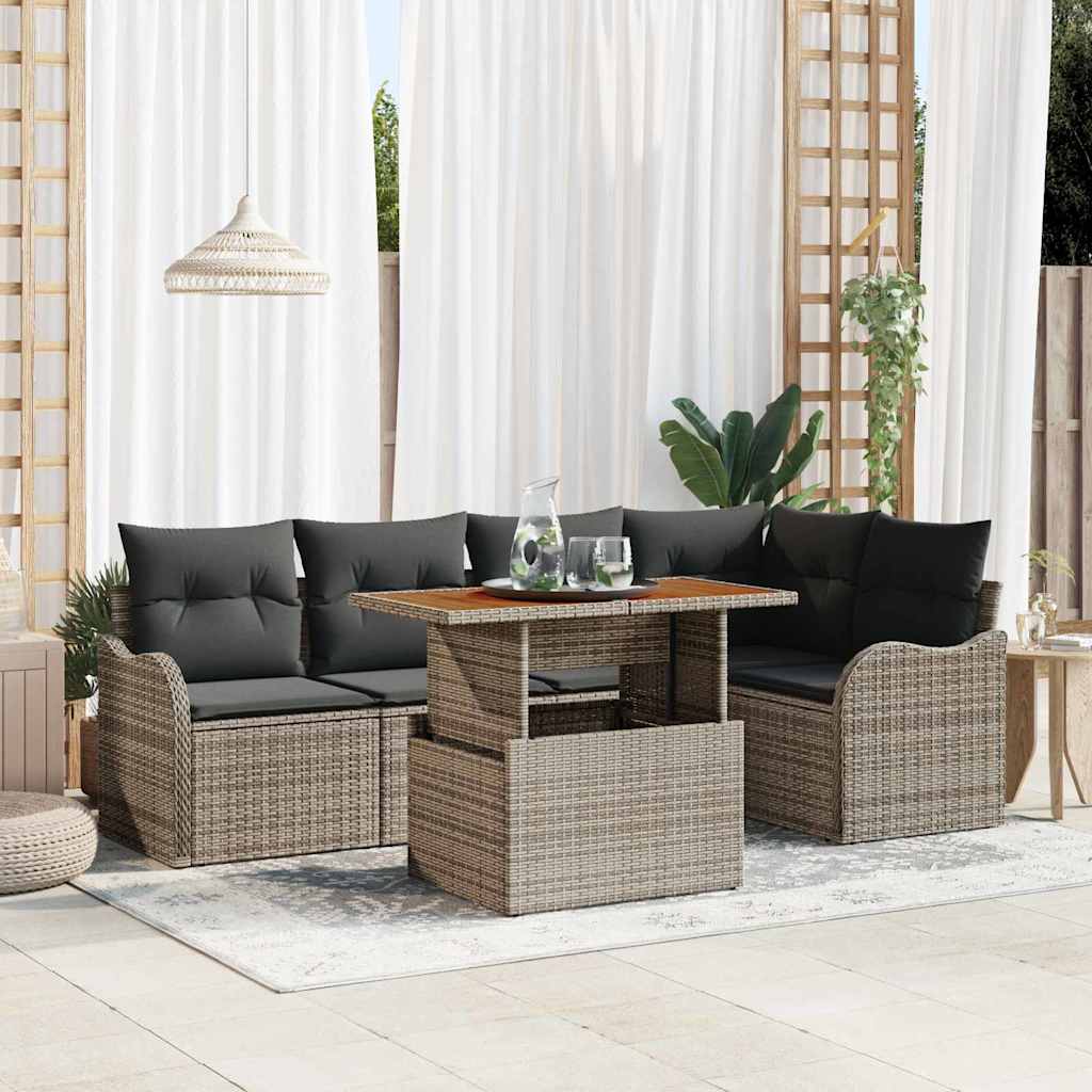 Garten-Sofa-Set 6 stk. Grau Poly Rattan