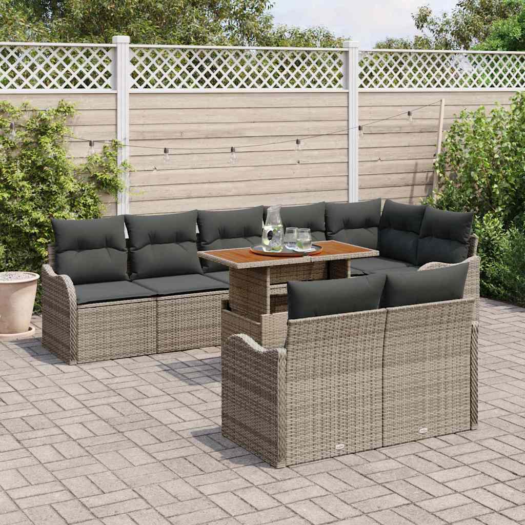 Garten-Sofa-Set 9 stk. Grau Poly Rattan