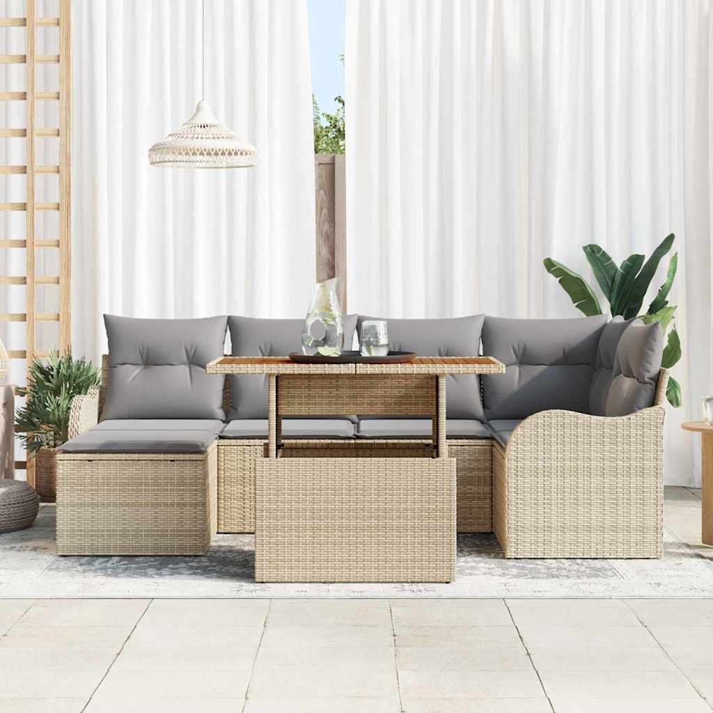 Garten-Sofa-Set 7 stk. Beige Poly Rattan