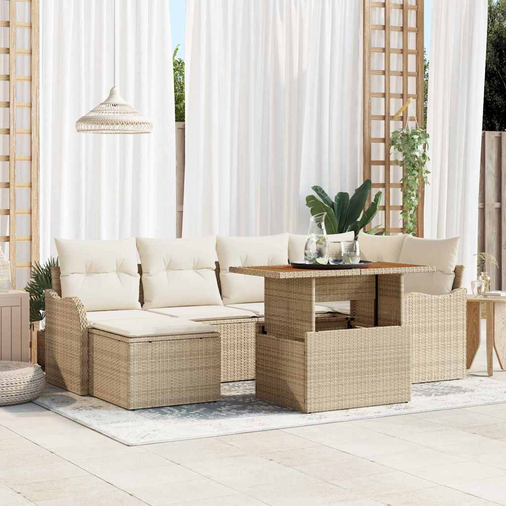 Garten-Sofa-Set 7 stk. Beige Poly Rattan