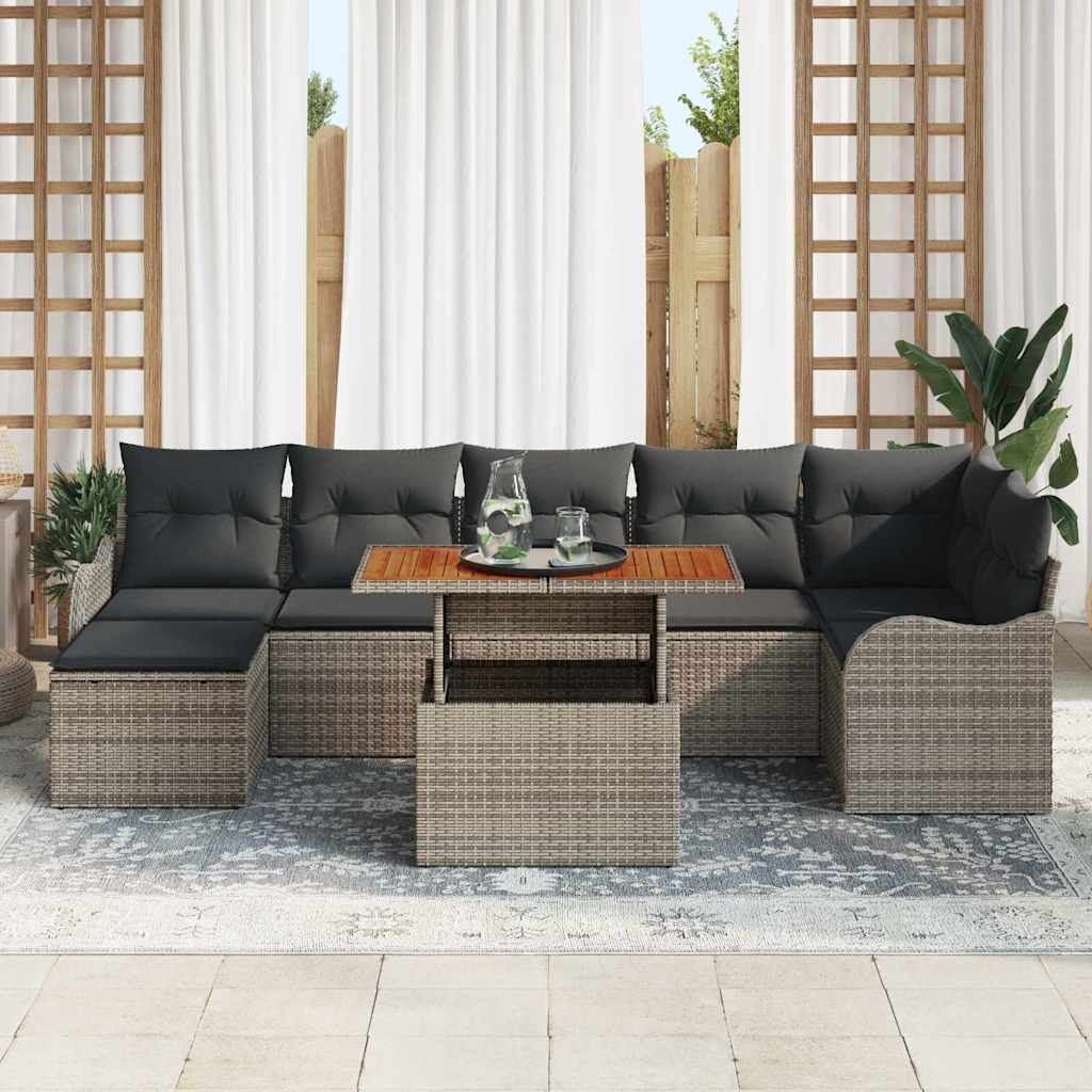 Garten-Sofa-Set 8 stk. Grau Poly Rattan
