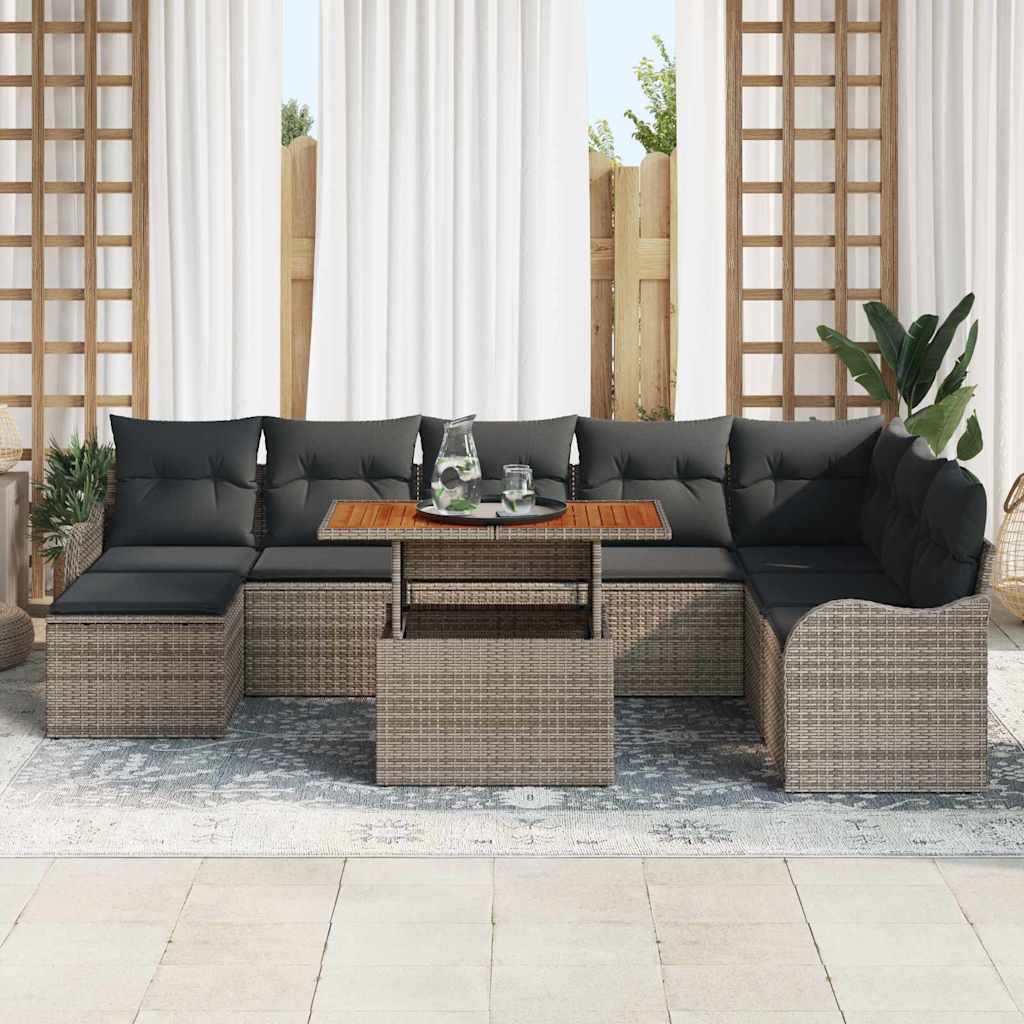Garten-Sofa-Set 9 stk. Grau Poly Rattan