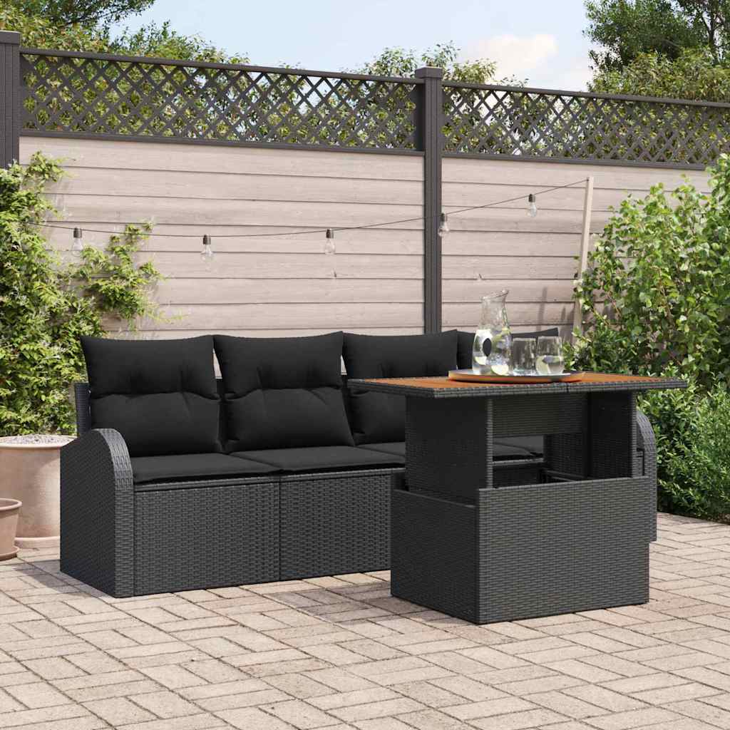 Garten-Sofa-Set 5 stk. Schwarz Poly Rattan