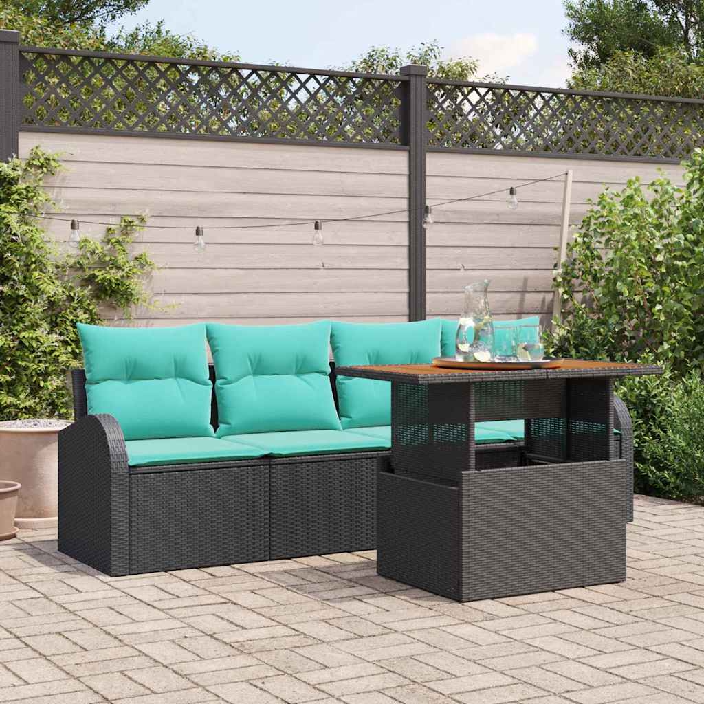 Garten-Sofa-Set 5 stk. Schwarz Poly Rattan
