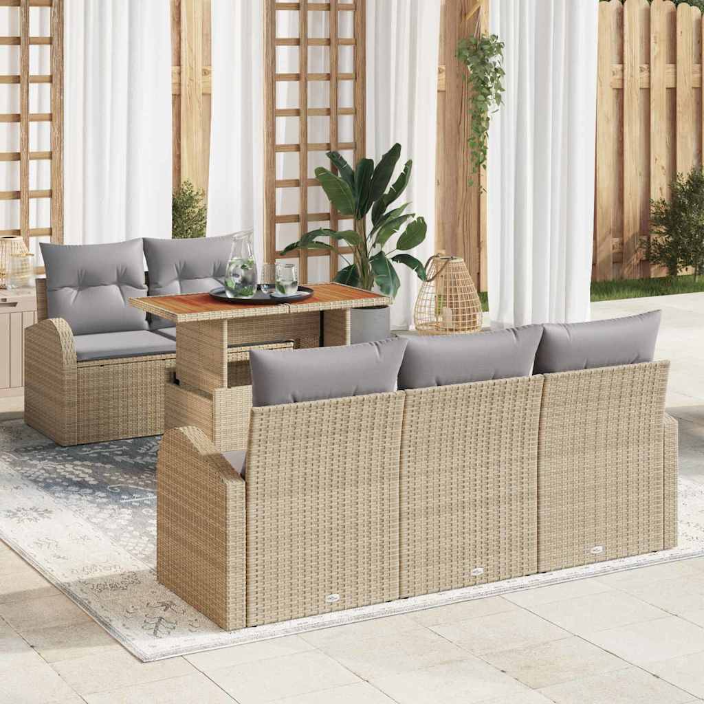 Garten-Sofa-Set 6 stk. Beige Poly Rattan