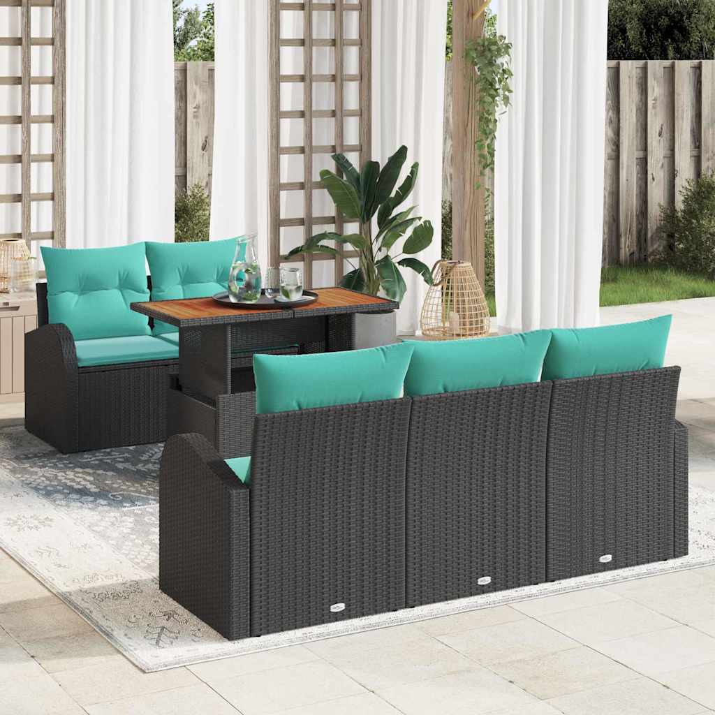 Garten-Sofa-Set 6 stk. Schwarz Poly Rattan