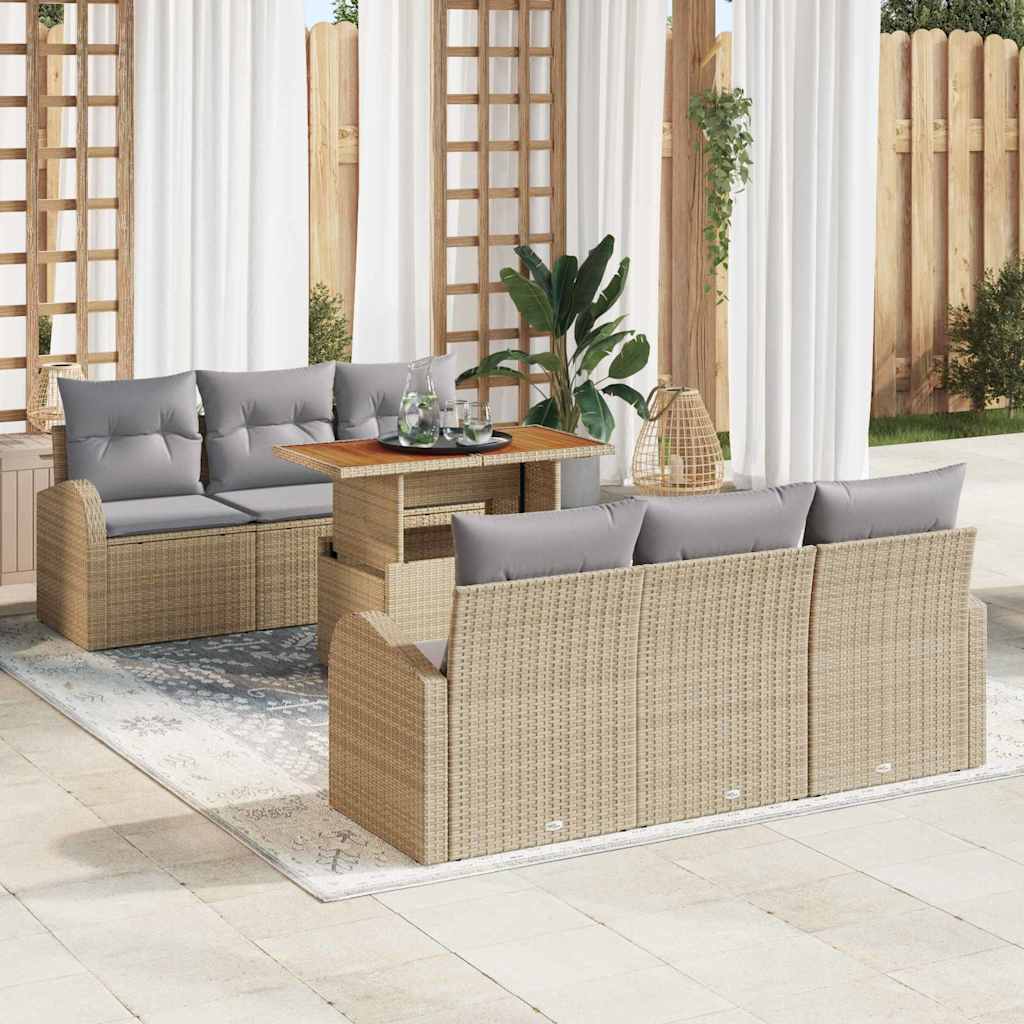Garten-Sofa-Set 7 stk. Beige Poly Rattan