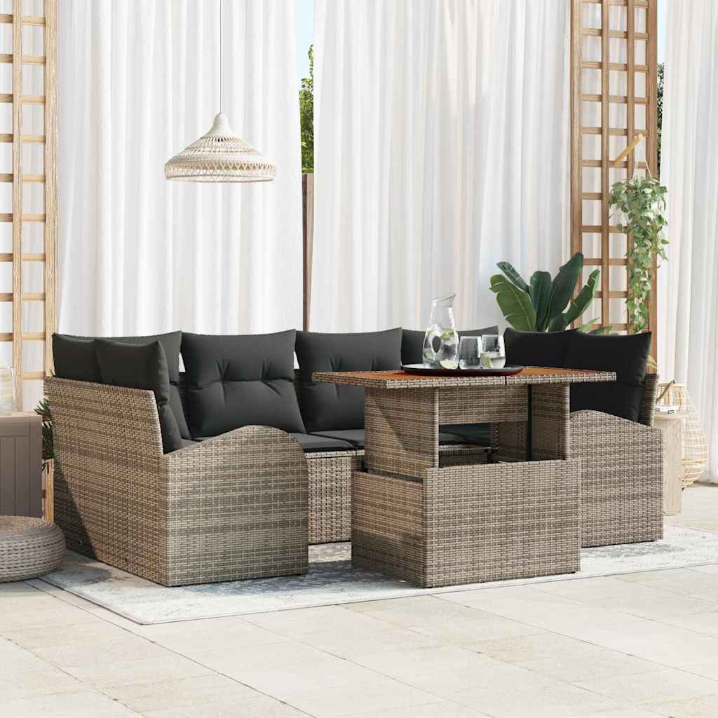 Garten-Sofa-Set 7 stk. Grau Poly Rattan