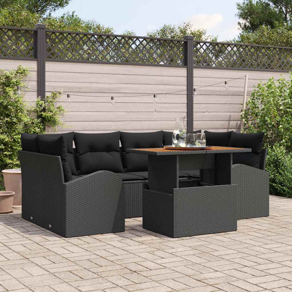 Garten-Sofa-Set 7 stk. Schwarz Poly Rattan