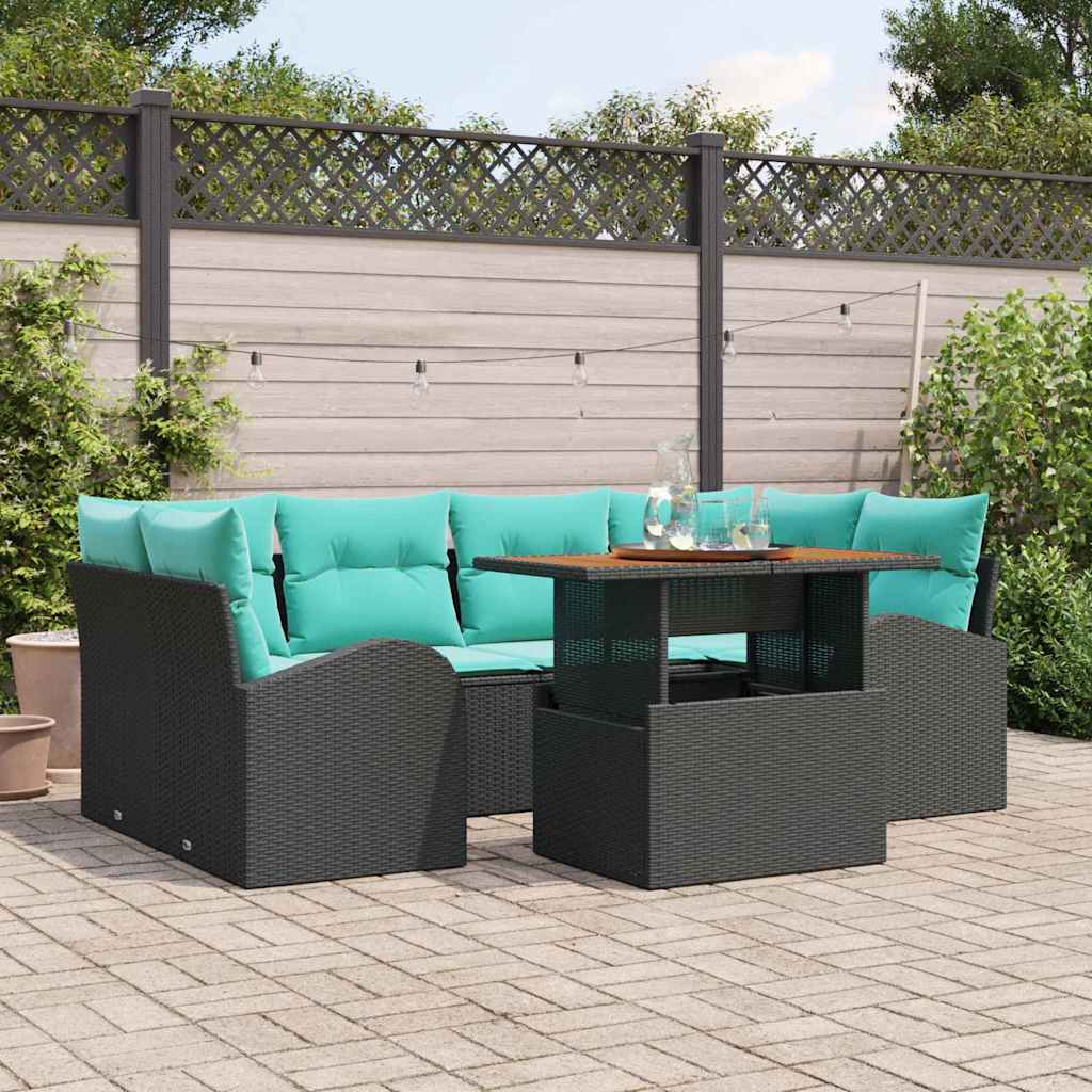 Garten-Sofa-Set 7 stk. Schwarz Poly Rattan