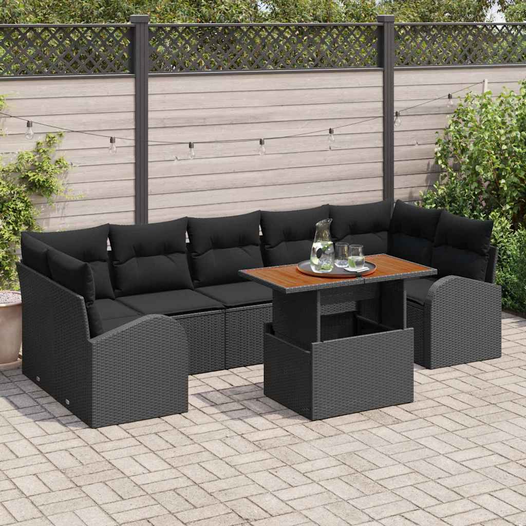 Garten-Sofa-Set 8 stk. Schwarz Poly Rattan