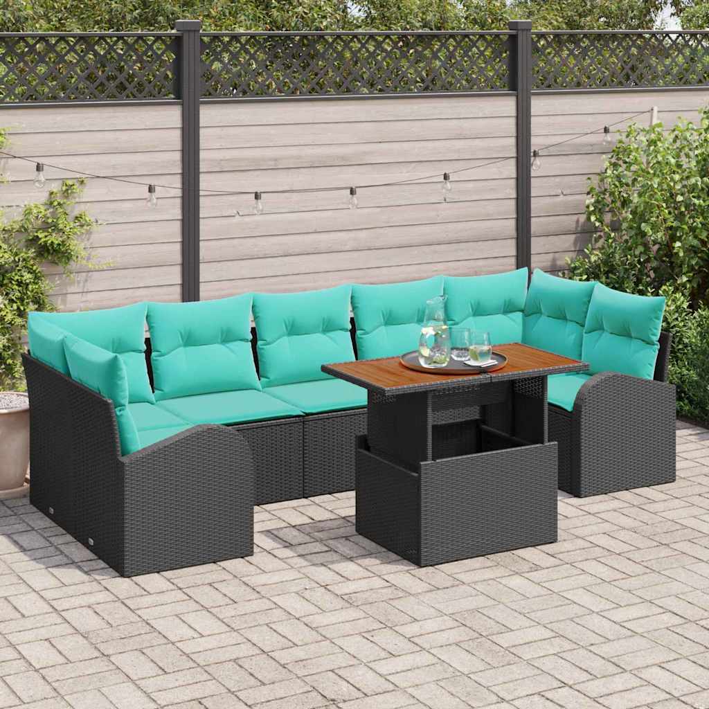 Garten-Sofa-Set 8 stk. Schwarz Poly Rattan