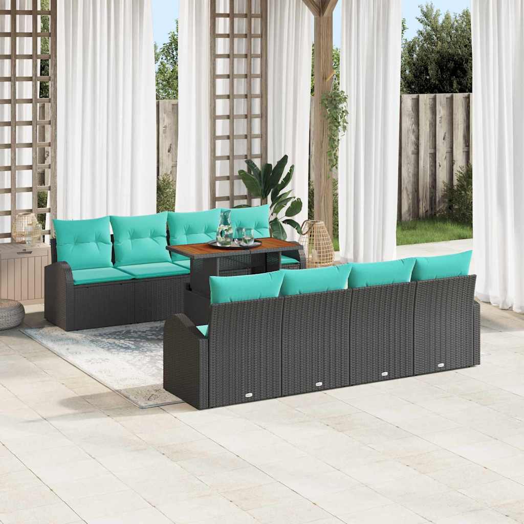 Garten-Sofa-Set 9 stk. Schwarz Poly Rattan