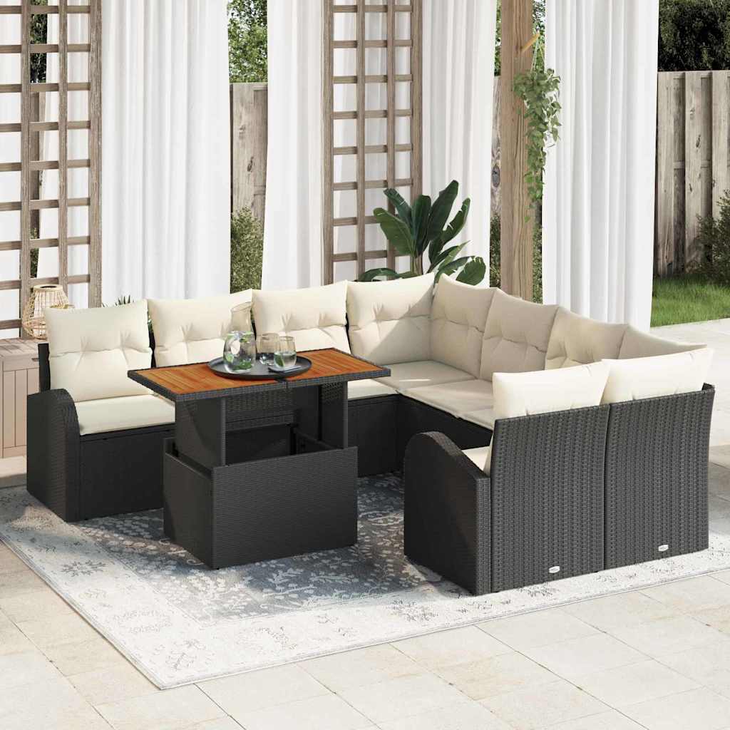 Garten-Sofa-Set 9 stk. Schwarz Poly Rattan