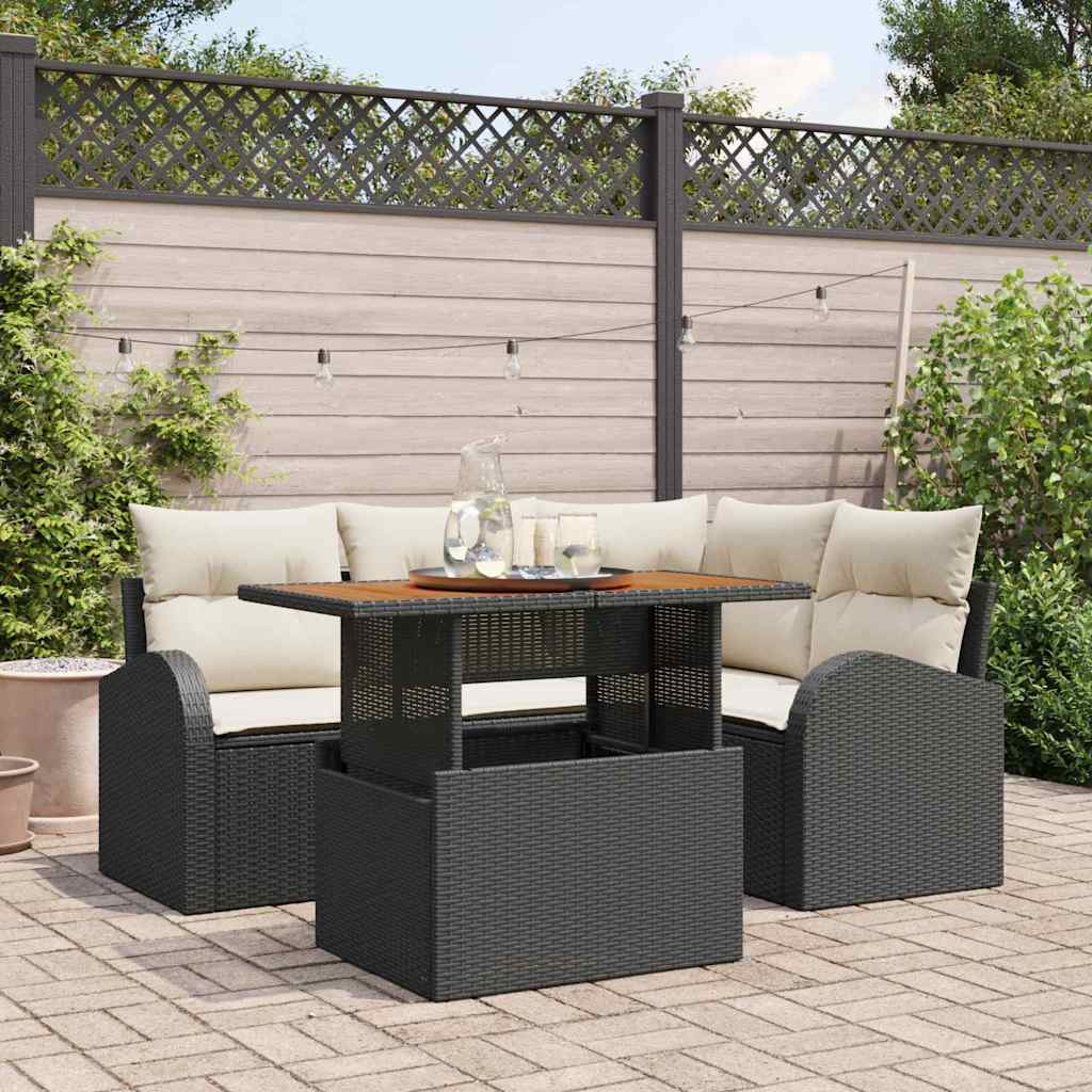 Garten-Sofa-Set 5 stk. Schwarz Poly Rattan