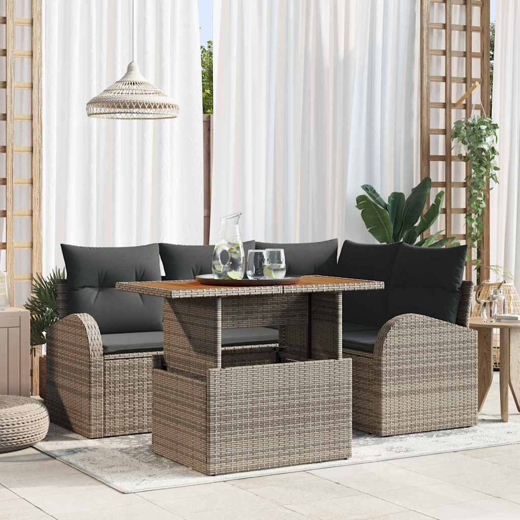 Garten-Sofa-Set 5 stk. Grau Poly Rattan