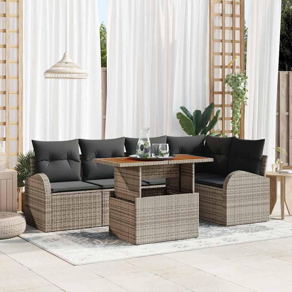 Garten-Sofa-Set 6 stk. Grau Poly Rattan