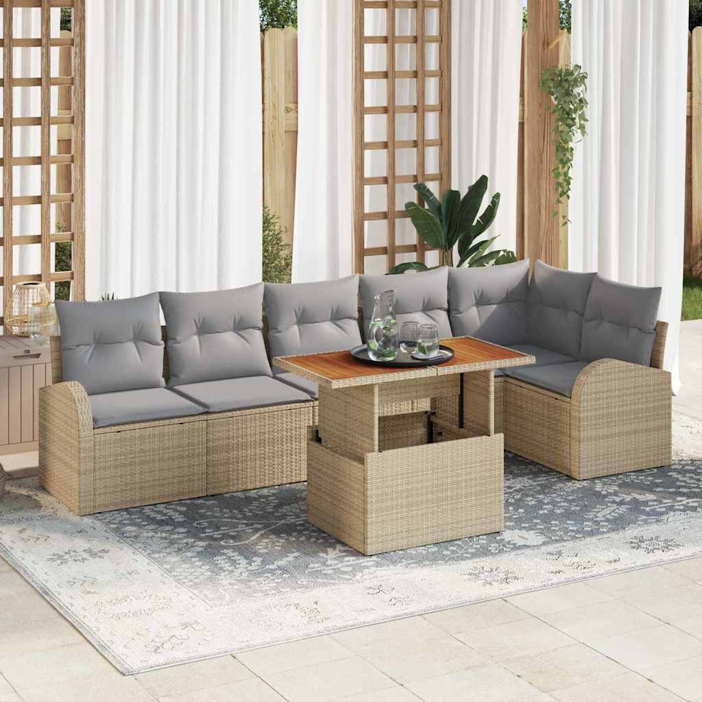 Garten-Sofa-Set 7 stk. Beige Poly Rattan