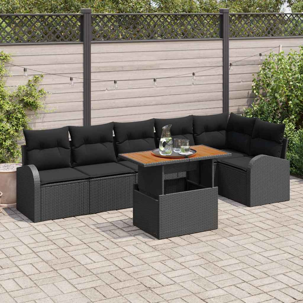 Garten-Sofa-Set 7 stk. Schwarz Poly Rattan