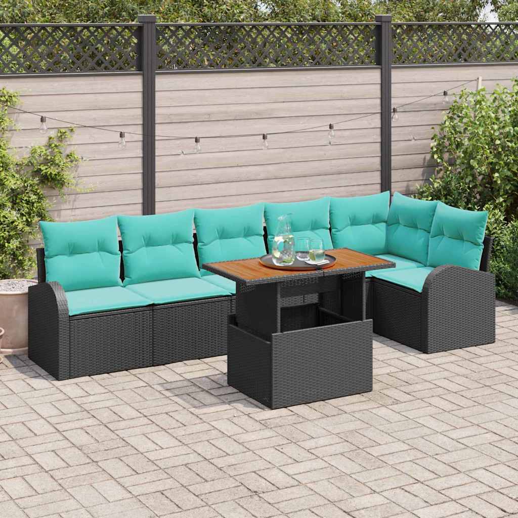 Garten-Sofa-Set 7 stk. Schwarz Poly Rattan