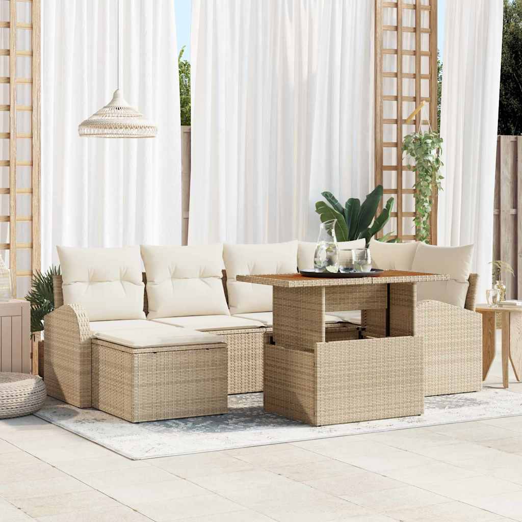 Garten-Sofa-Set 7 stk. Beige Poly Rattan
