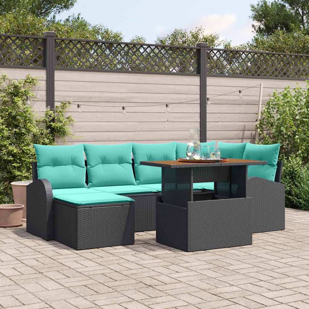 Garten-Sofa-Set 7 stk. Schwarz Poly Rattan