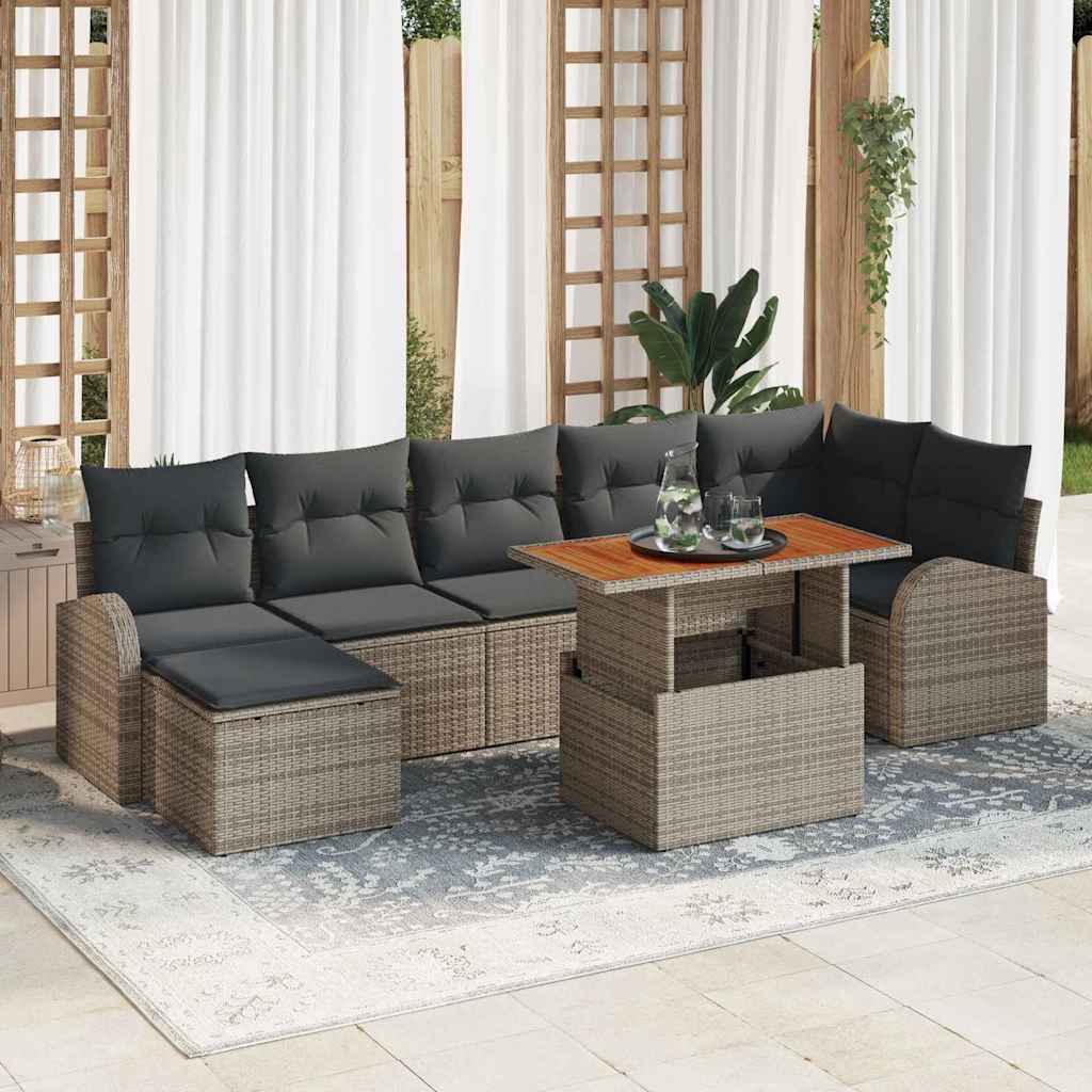 Garten-Sofa-Set 8 stk. Grau Poly Rattan