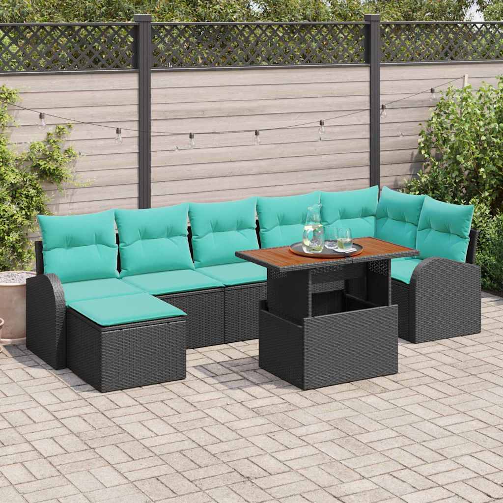 Garten-Sofa-Set 8 stk. Schwarz Poly Rattan